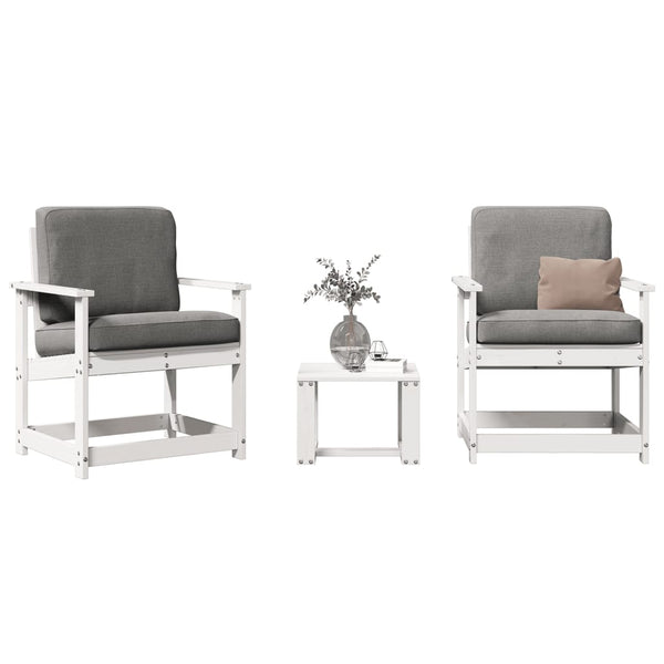 Conjunto de Jardim - 2 Poltronas e 1 Mesa - Madeira de Pinho Maciça - Cor Branco