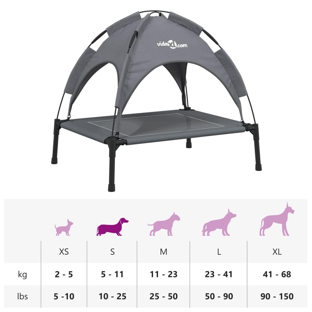 Cama para cães com toldo tecido oxford e aço antracite