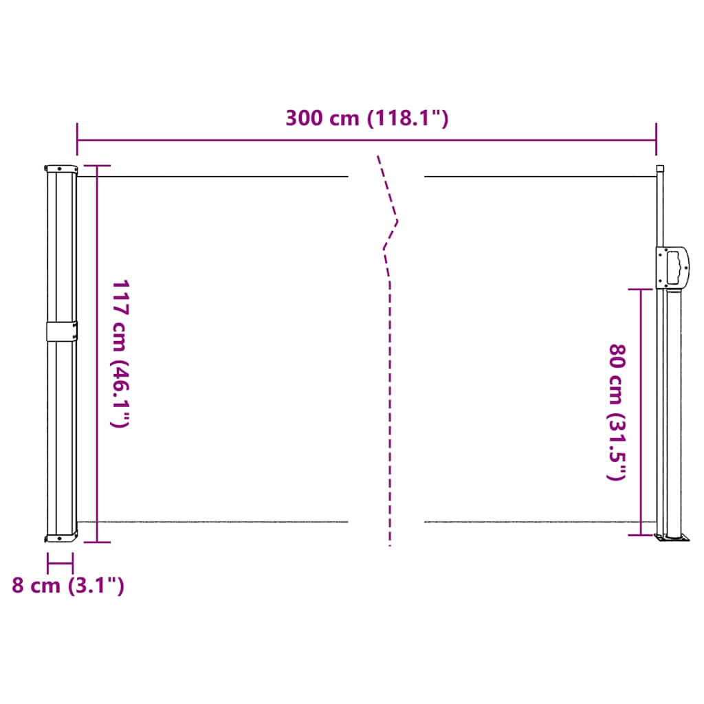 Toldo lateral retrátil 117x300 cm creme