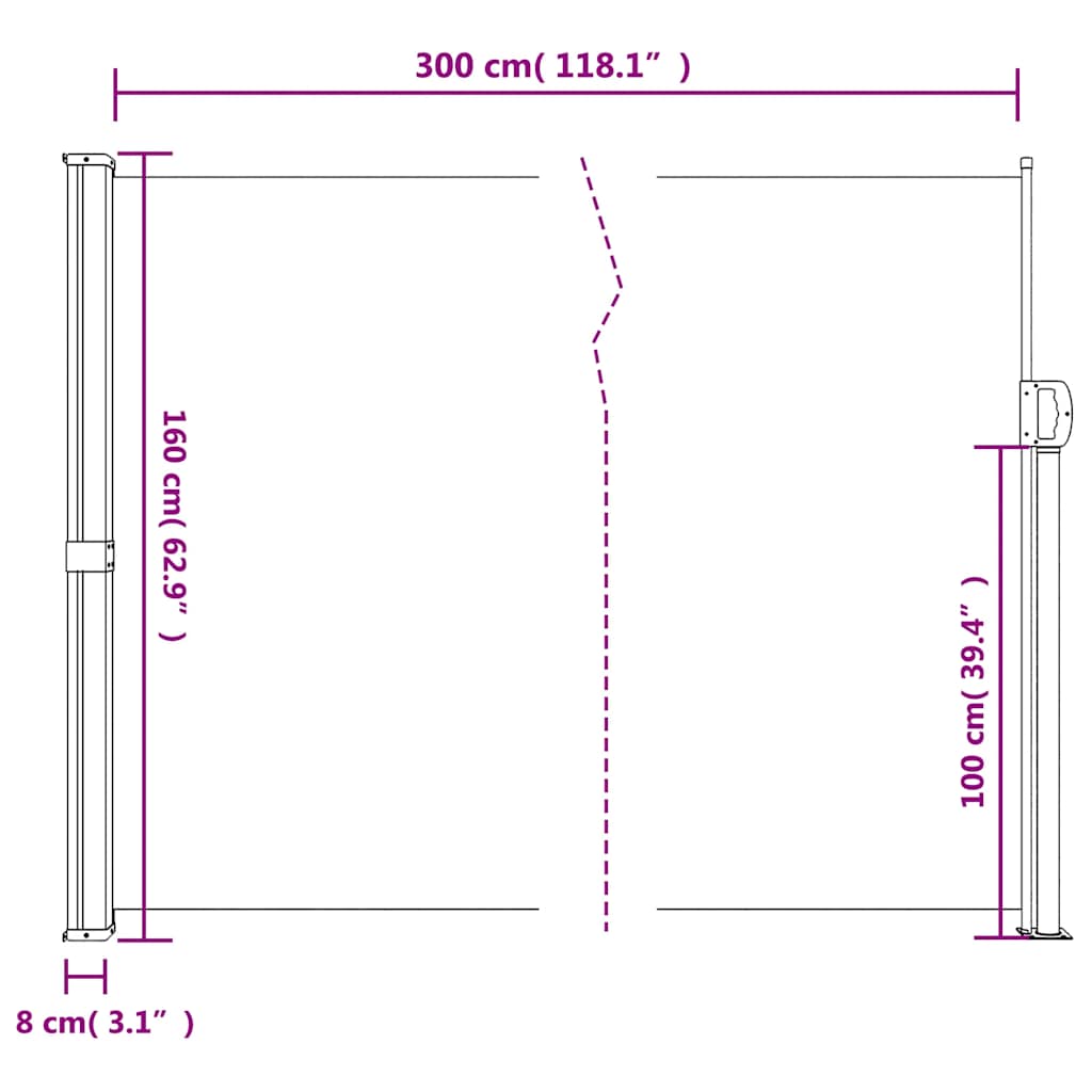Toldo lateral retrátil 160x300 cm preto