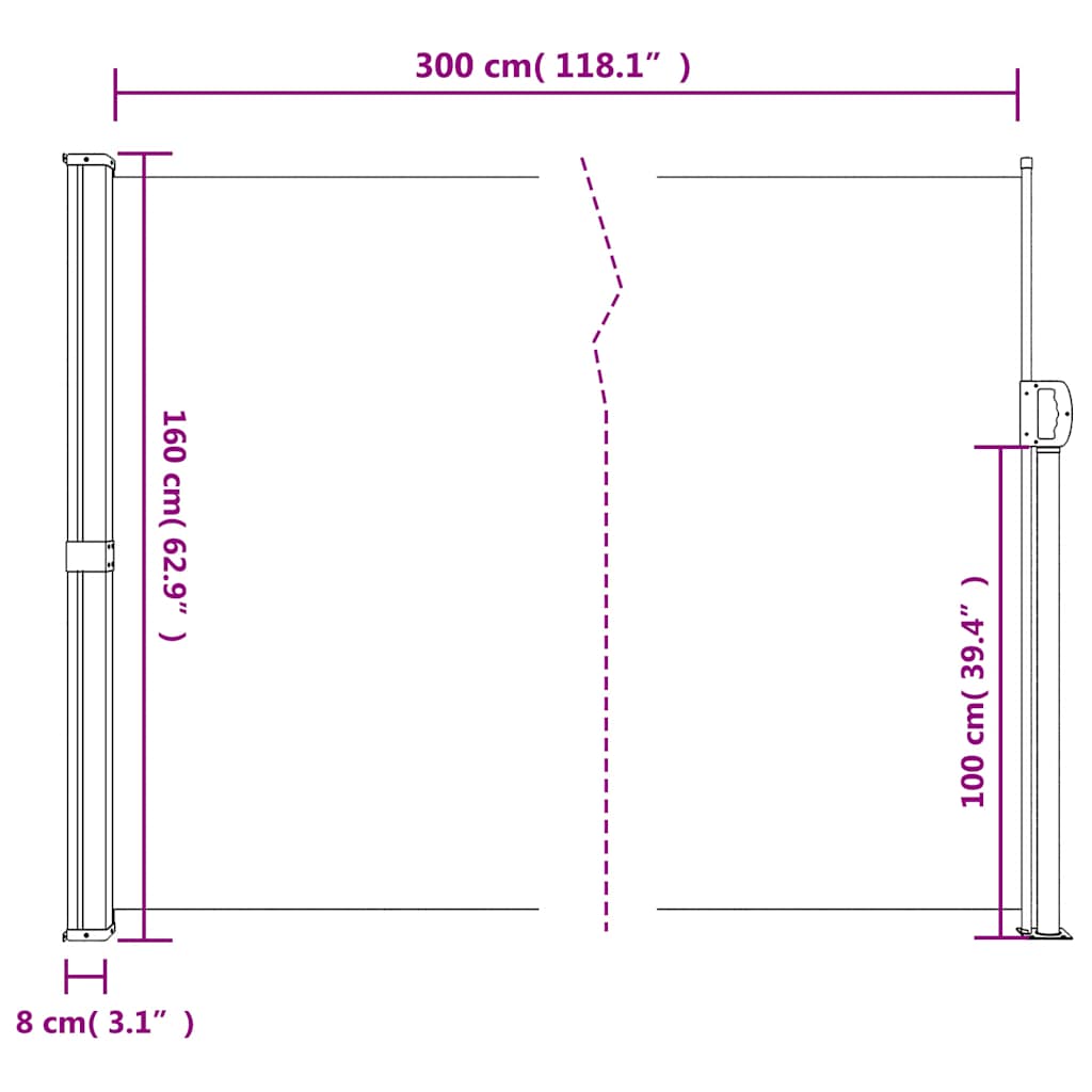 Toldo lateral retrátil 160x300 cm bege