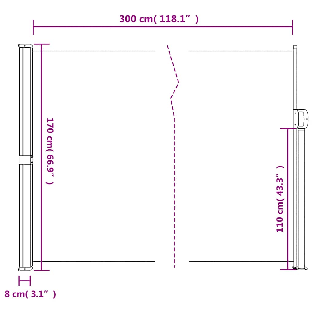 Toldo lateral retrátil 170x300 cm bege