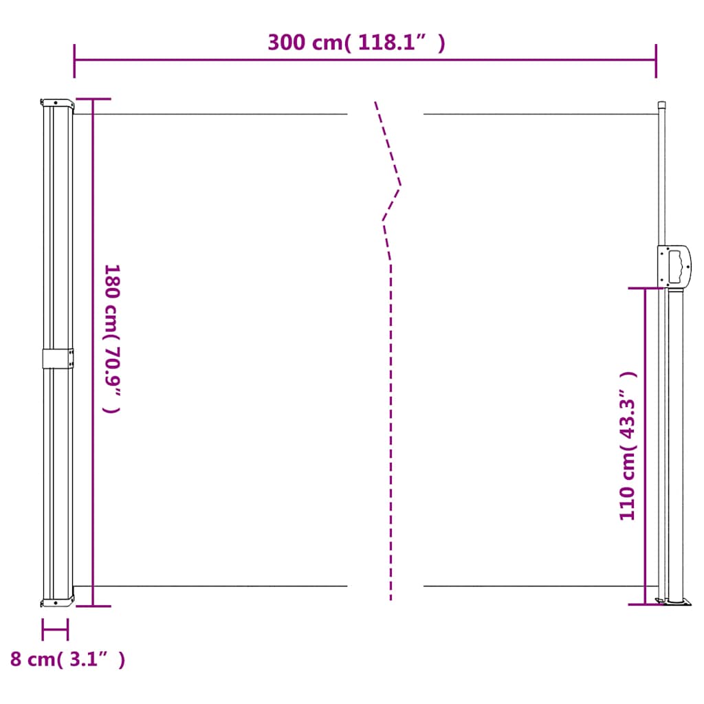 Toldo lateral retrátil 180x300 cm antracite