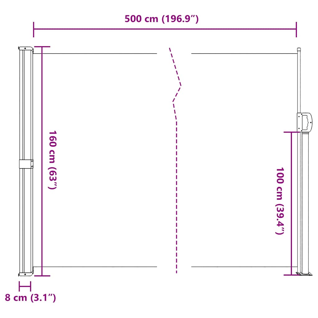 Toldo lateral retrátil 160x500 cm antracite
