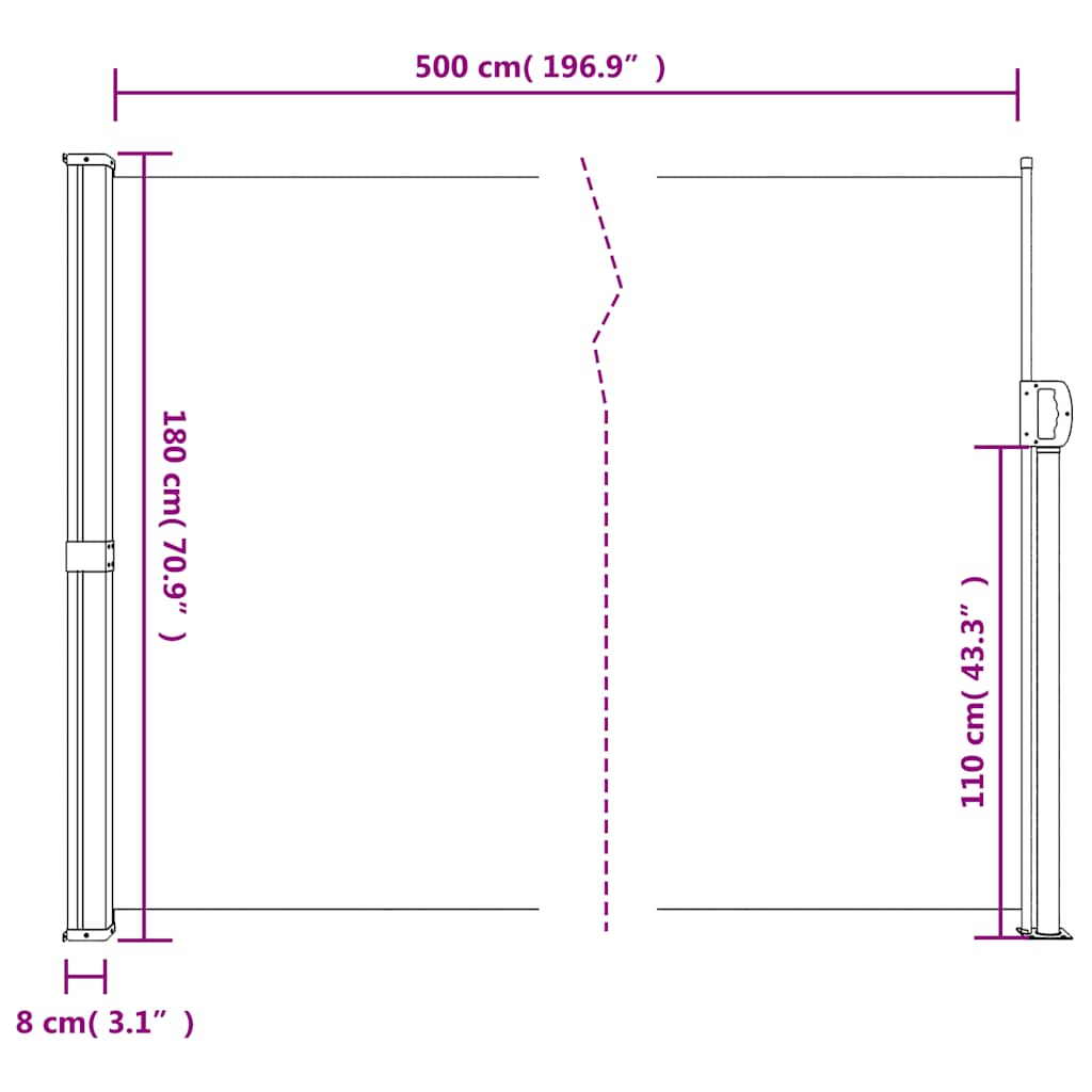Toldo lateral retrátil 180x500 cm antracite
