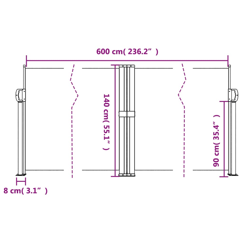 Toldo lateral retrátil 140x600 cm castanho