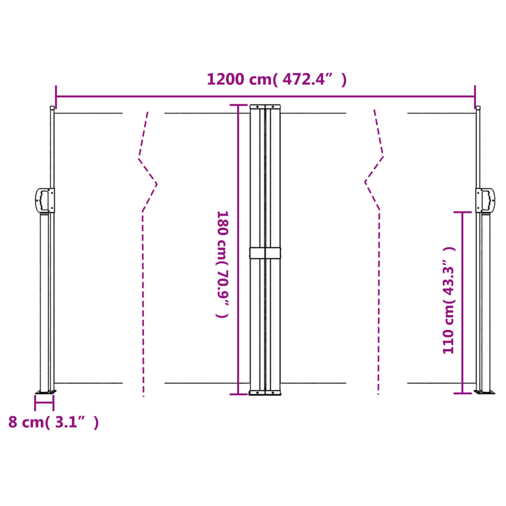 Toldo lateral retrátil 180x1200 cm antracite