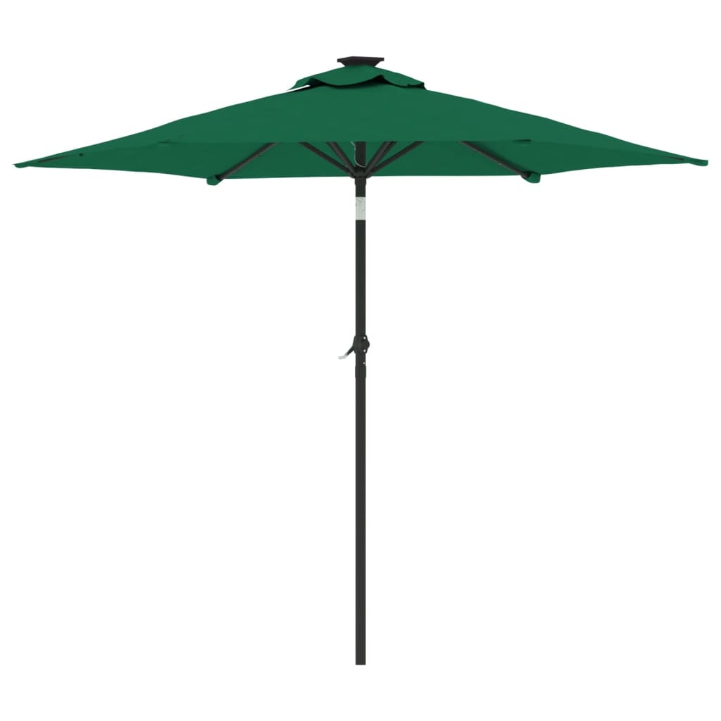 Guarda-sol jardim c/ LEDs e poste de aço 225x225x212 cm verde