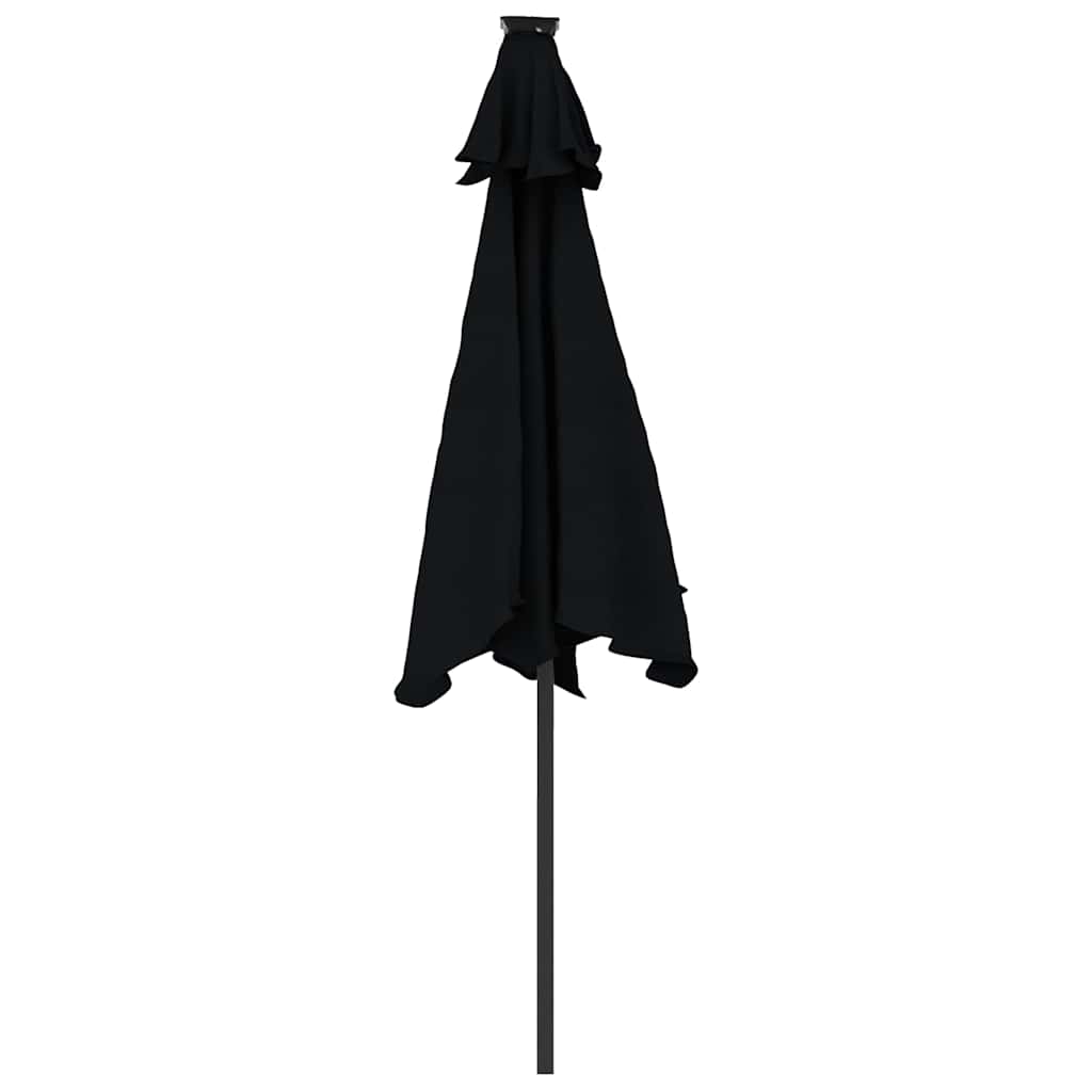 Guarda-sol jardim c/ LEDs e poste de aço 225x225x212 cm preto