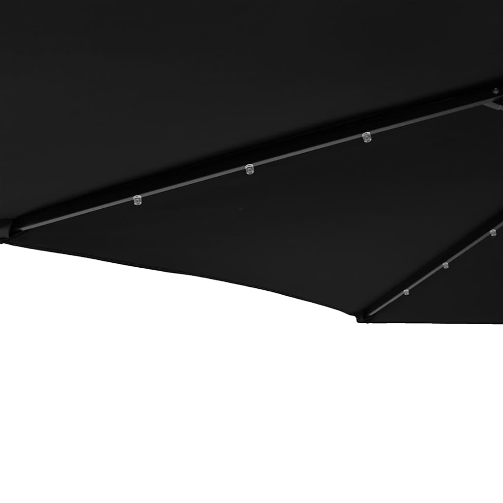 Guarda-sol jardim c/ LEDs e poste de aço 225x225x212 cm preto