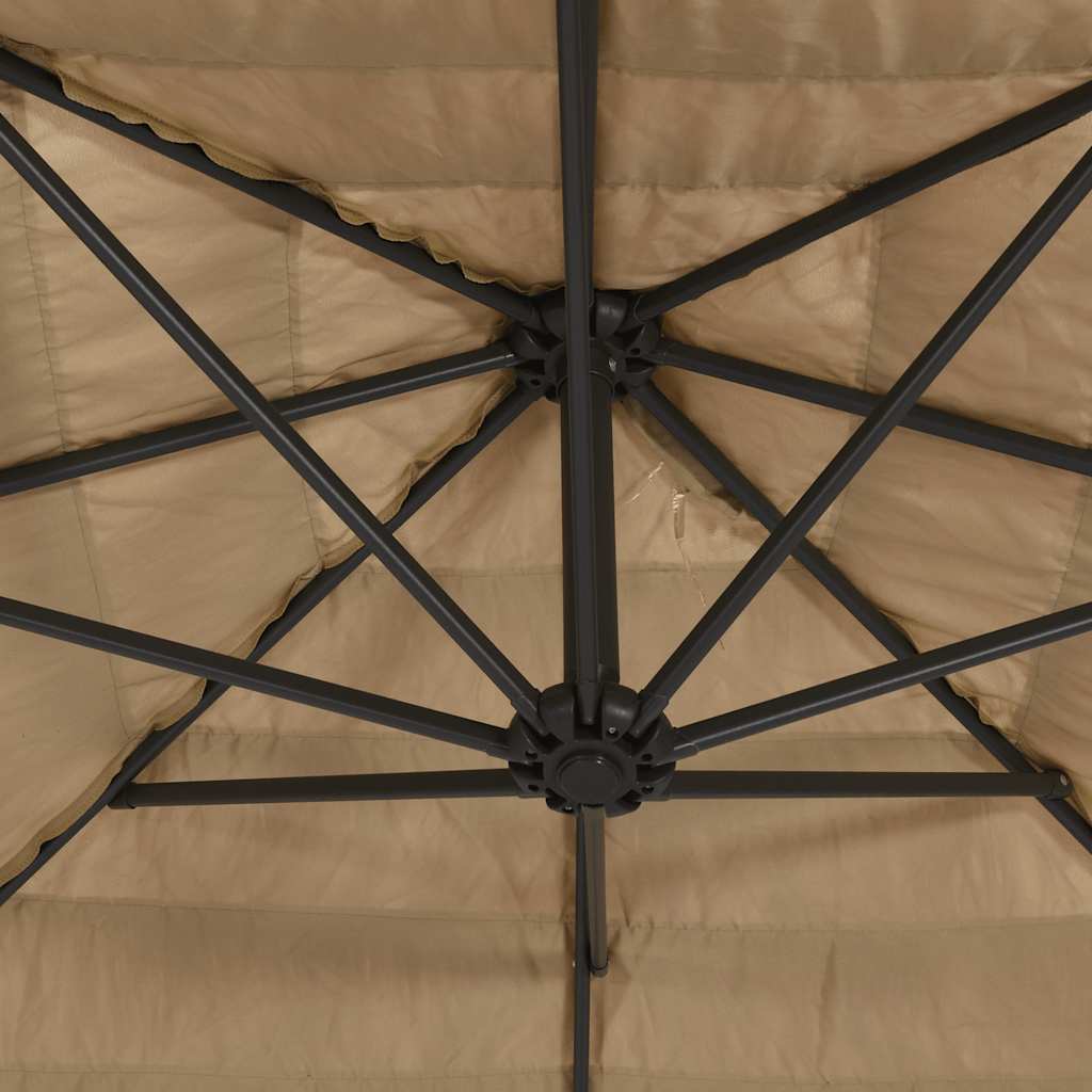 Guarda-sol c/ luzes LED e poste de aço 223x223x213 cm castanho