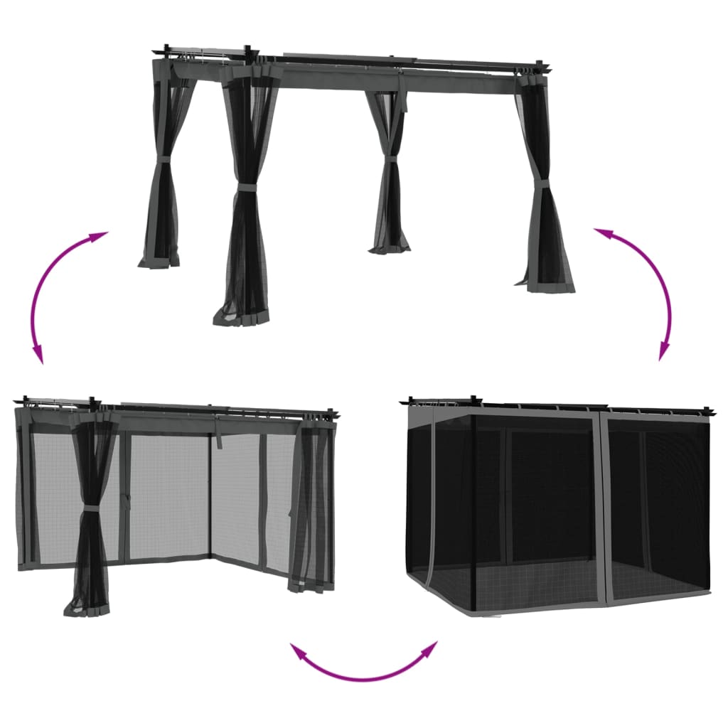 Gazebo com paredes de malha 3x3 m aço antracite