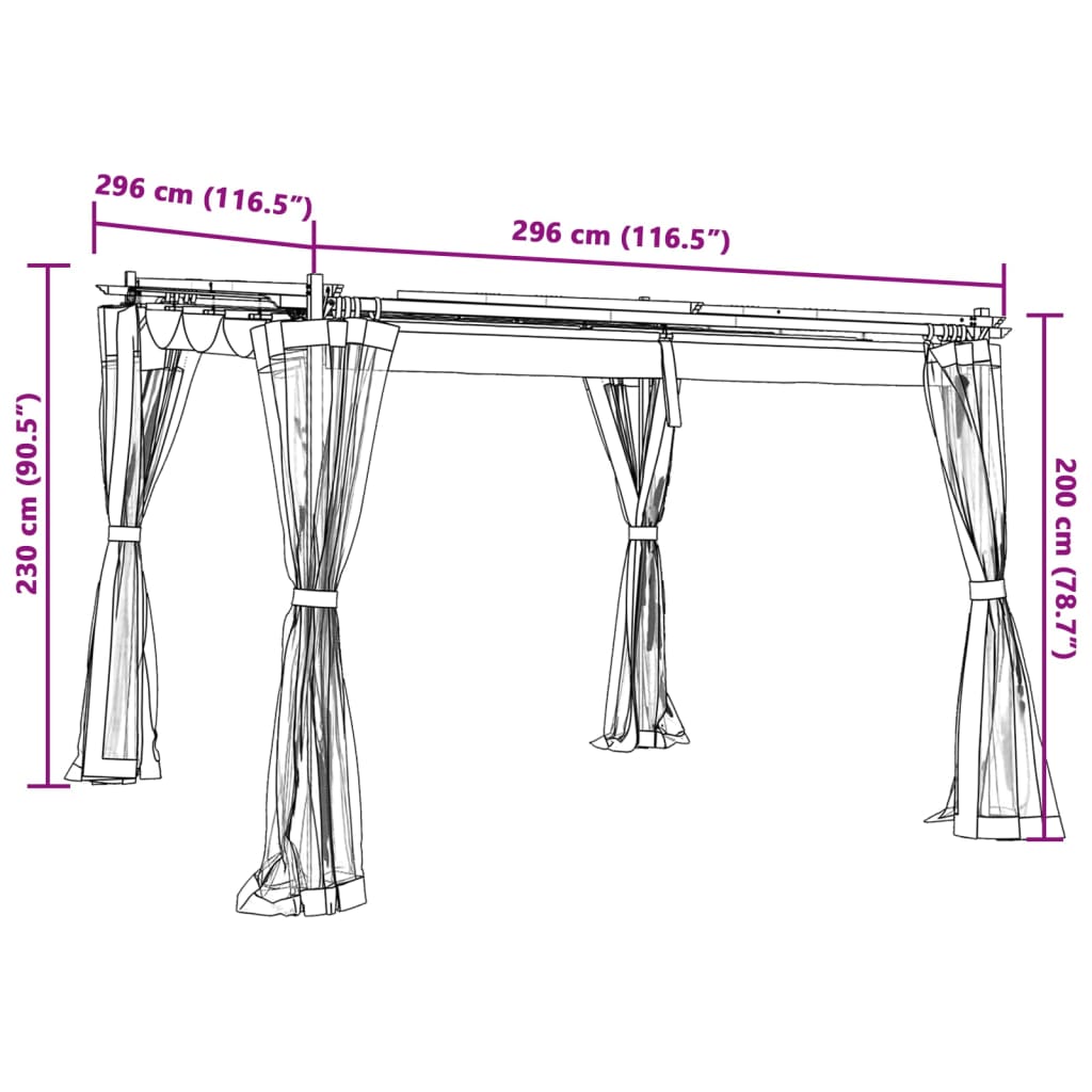 Gazebo com paredes de malha 3x3 m aço antracite