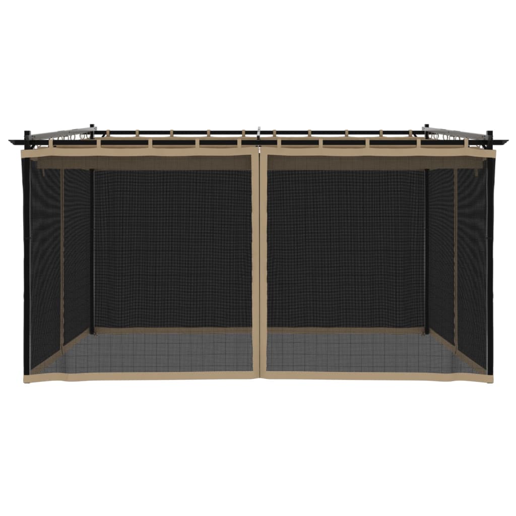 Gazebo com paredes de malha 4x3 m aço cinzento-acastanhado