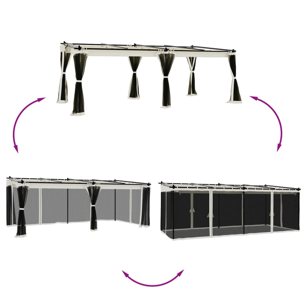 Gazebo com paredes de malha 6x3 m aço creme