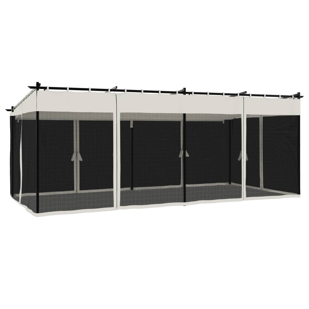 Gazebo com paredes de malha 6x3 m aço creme