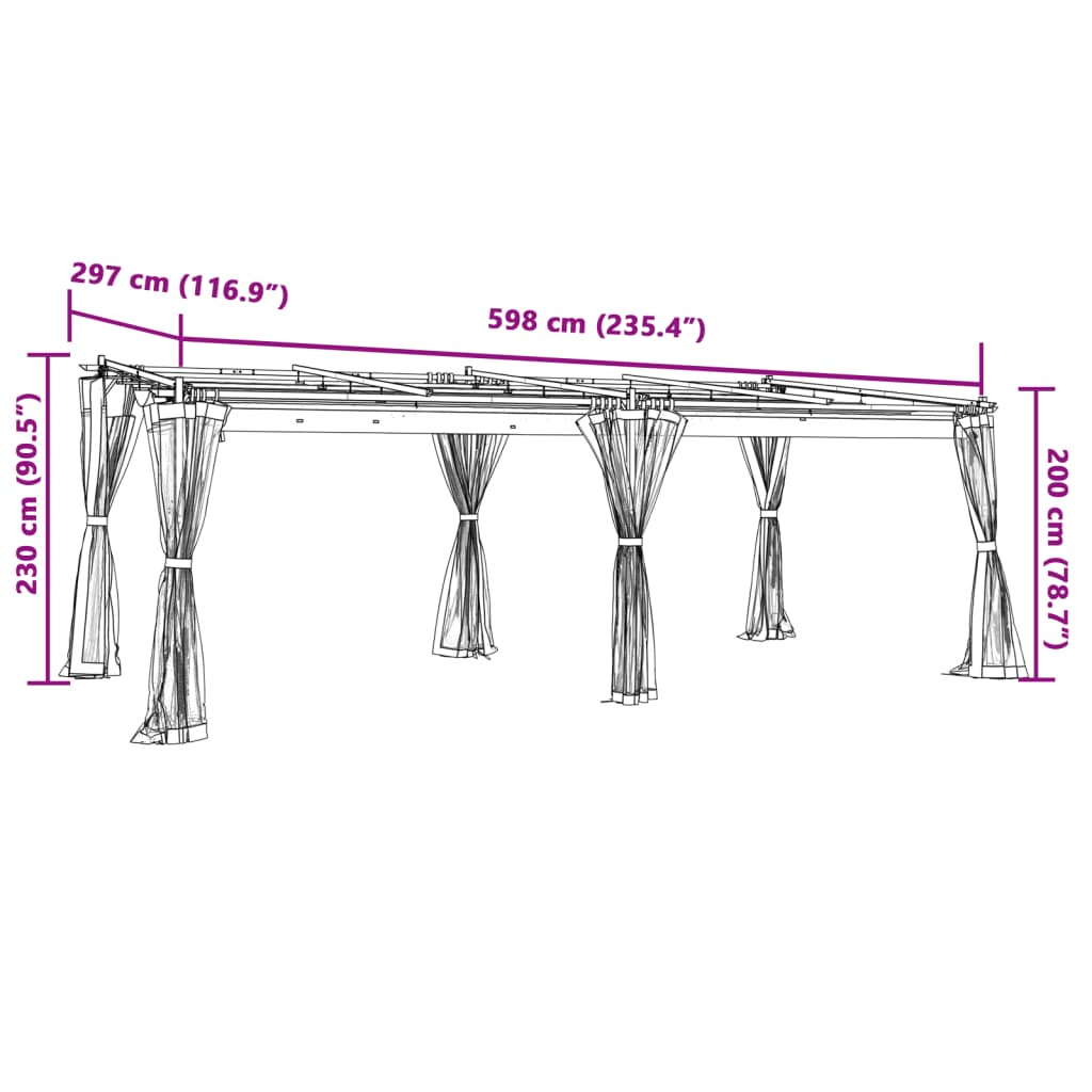 Gazebo com paredes de malha 6x3 m aço creme