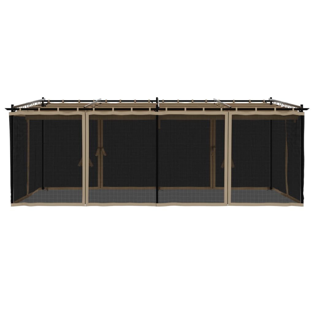 Gazebo com paredes de malha 6x3 m aço cinzento-acastanhado