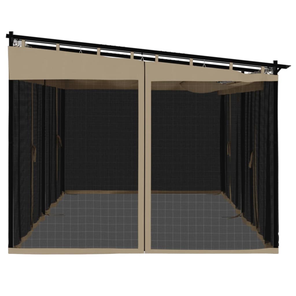 Gazebo com paredes de malha 6x3 m aço cinzento-acastanhado
