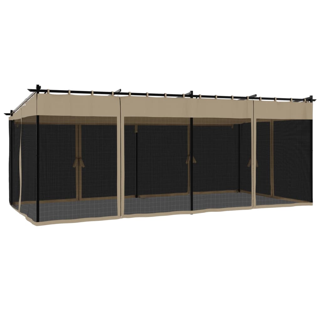 Gazebo com paredes de malha 6x3 m aço cinzento-acastanhado