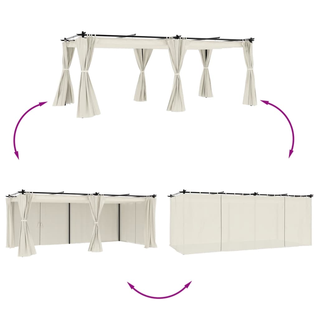 Gazebo com cortinas 6x3 m aço creme