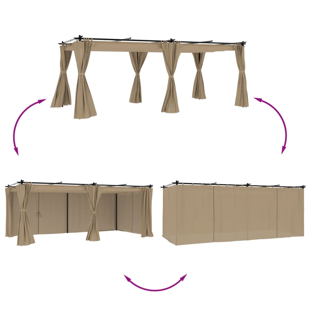 Gazebo com cortinas 6x3 m aço cinzento-acastanhado