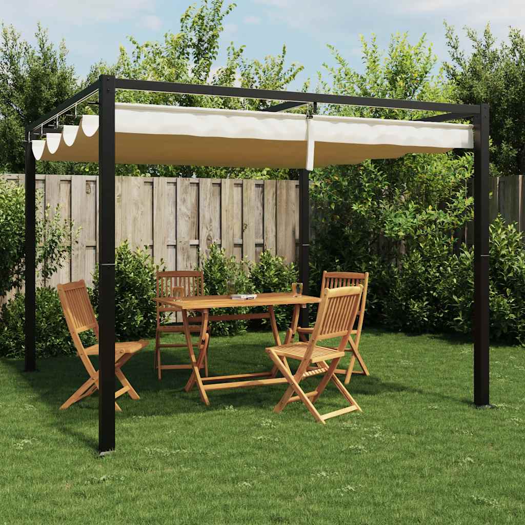 Gazebo de jardim com teto retrátil 3x3 m aço creme