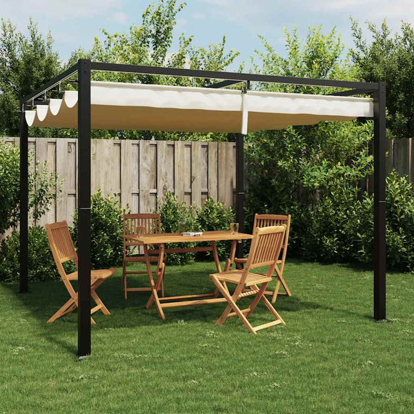 Gazebo de jardim com teto retrátil 3x3 m aço creme