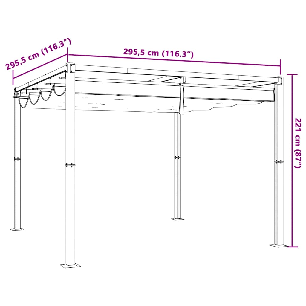 Gazebo de jardim com teto retrátil 3x3 m aço creme