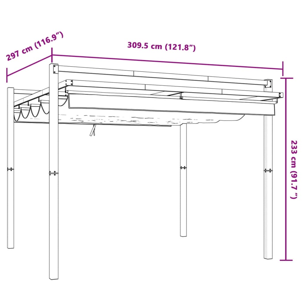 Gazebo de jardim com teto retrátil 3x3 m alumínio creme