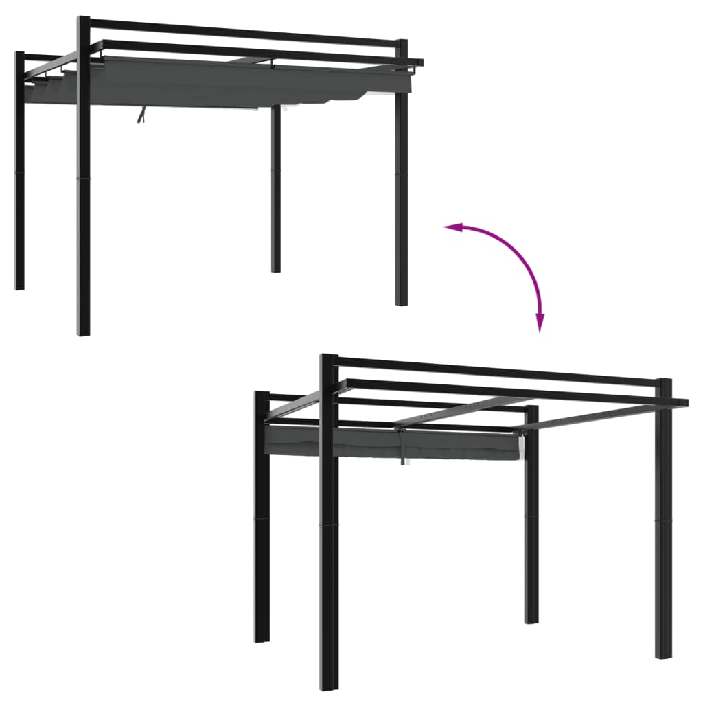 Gazebo de jardim com teto retrátil 3x3 m alumínio antracite