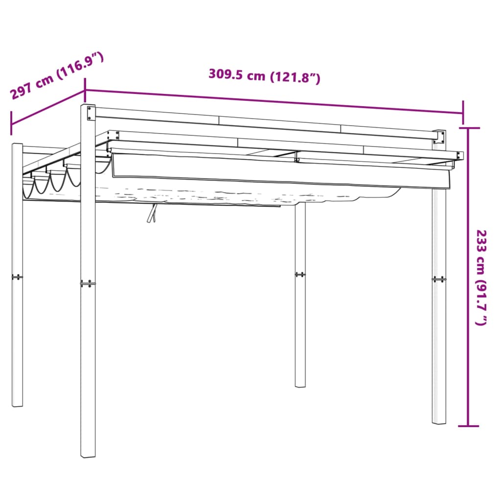 Gazebo de jardim com teto retrátil 3x3 m alumínio antracite