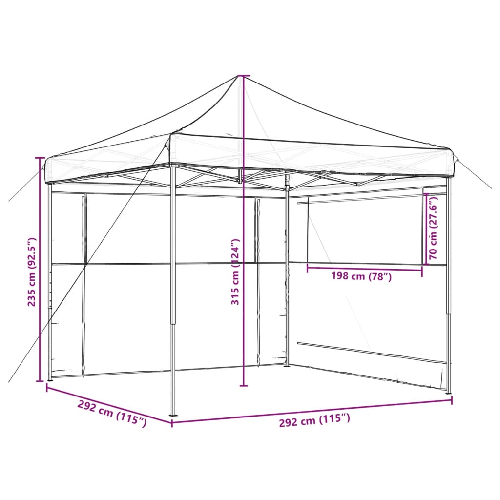 Tenda p/ festas pop-up dobrável c/ 2 paredes cinza-acastanhado