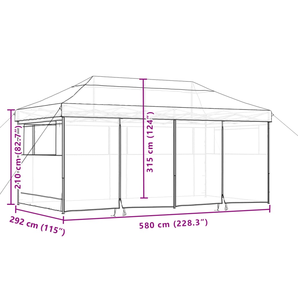 Tenda para festas pop-up dobrável c/ 4 paredes laterais laranja