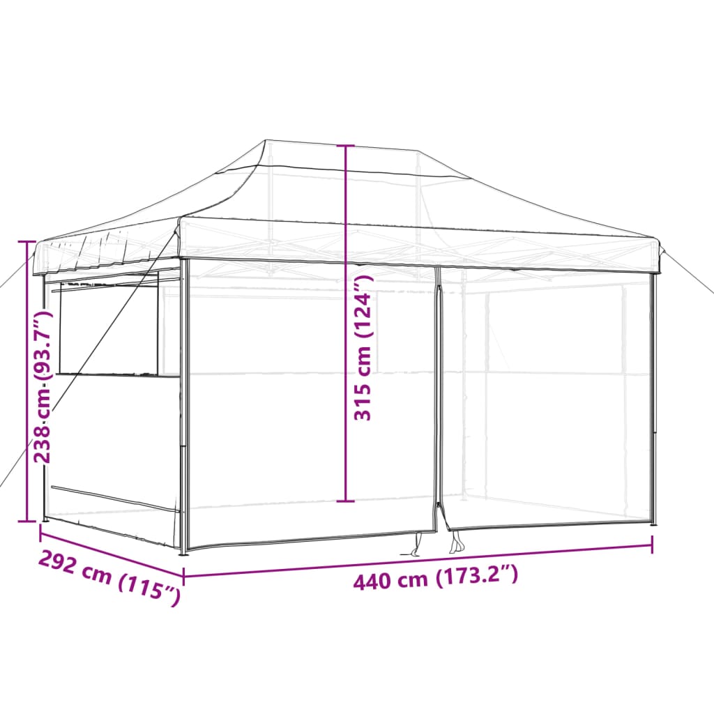 Tenda p/ festas pop-up dobrável com 4 paredes laterais castanho