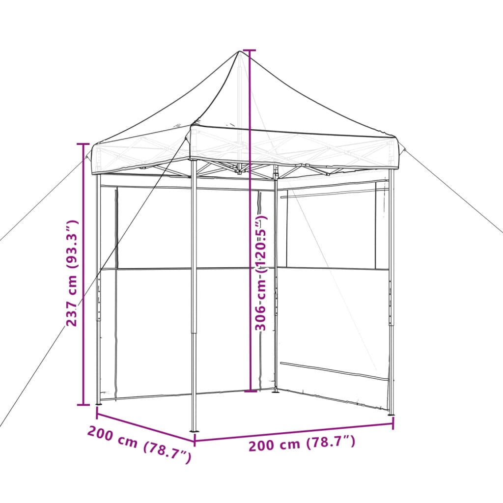 Tenda p/ festas pop-up dobrável com 2 paredes laterais castanho
