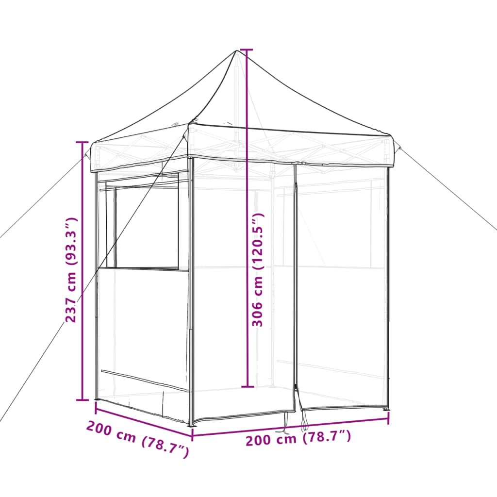 Tenda p/ festas pop-up dobrável com 4 paredes laterais castanho