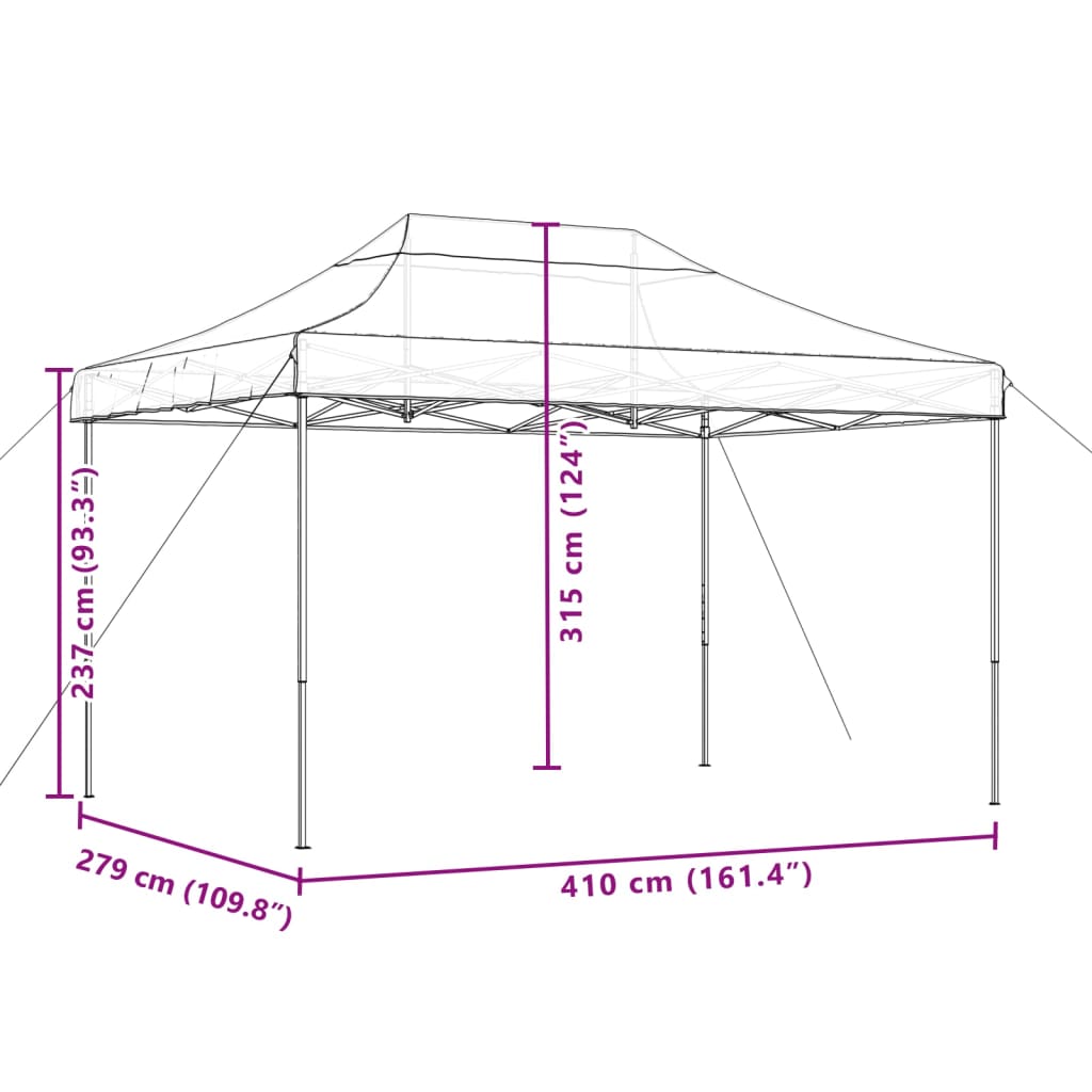 Tenda para festas pop-up dobrável 410x279x315 cm preto