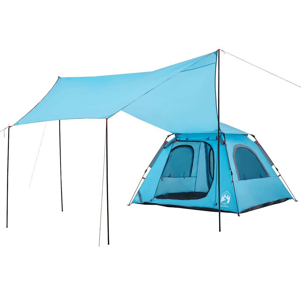 Tenda de campismo cúpula para 4 pessoas libertação rápida azul