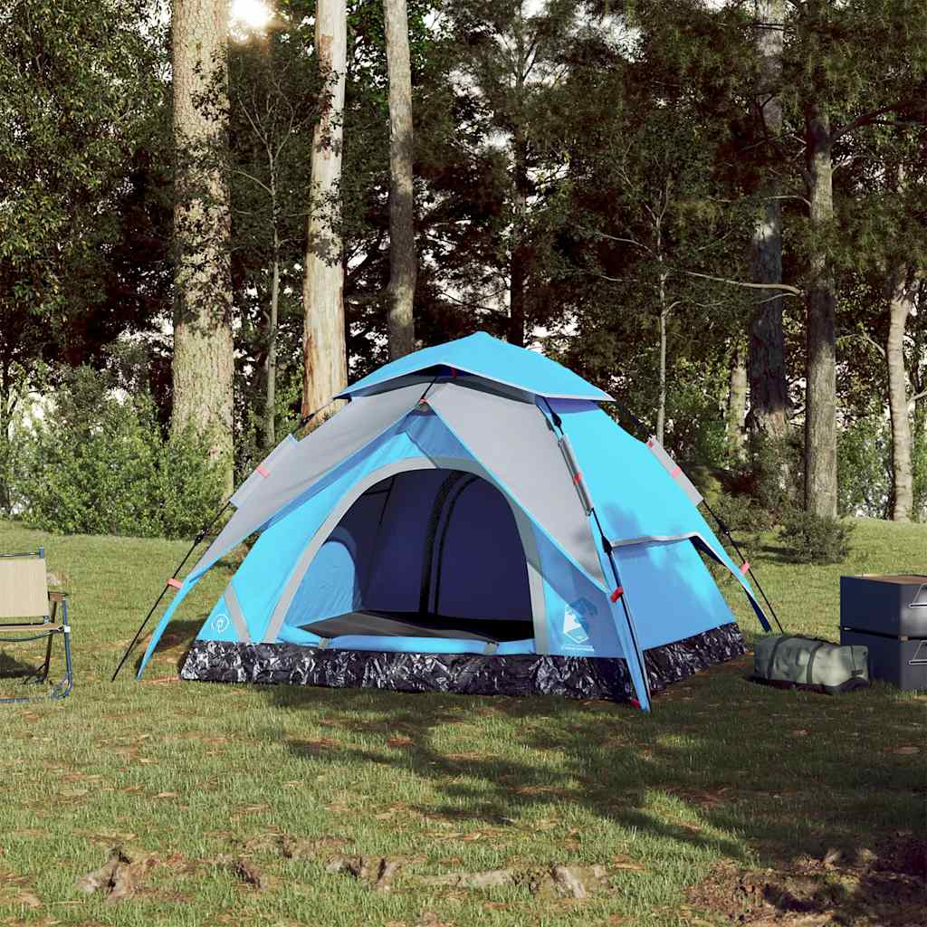 Tenda de campismo cúpula para 3 pessoas libertação rápida azul