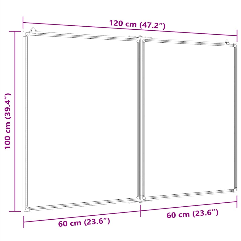 Quadro branco magnético dobrável 120x100x1,7 cm alumínio
