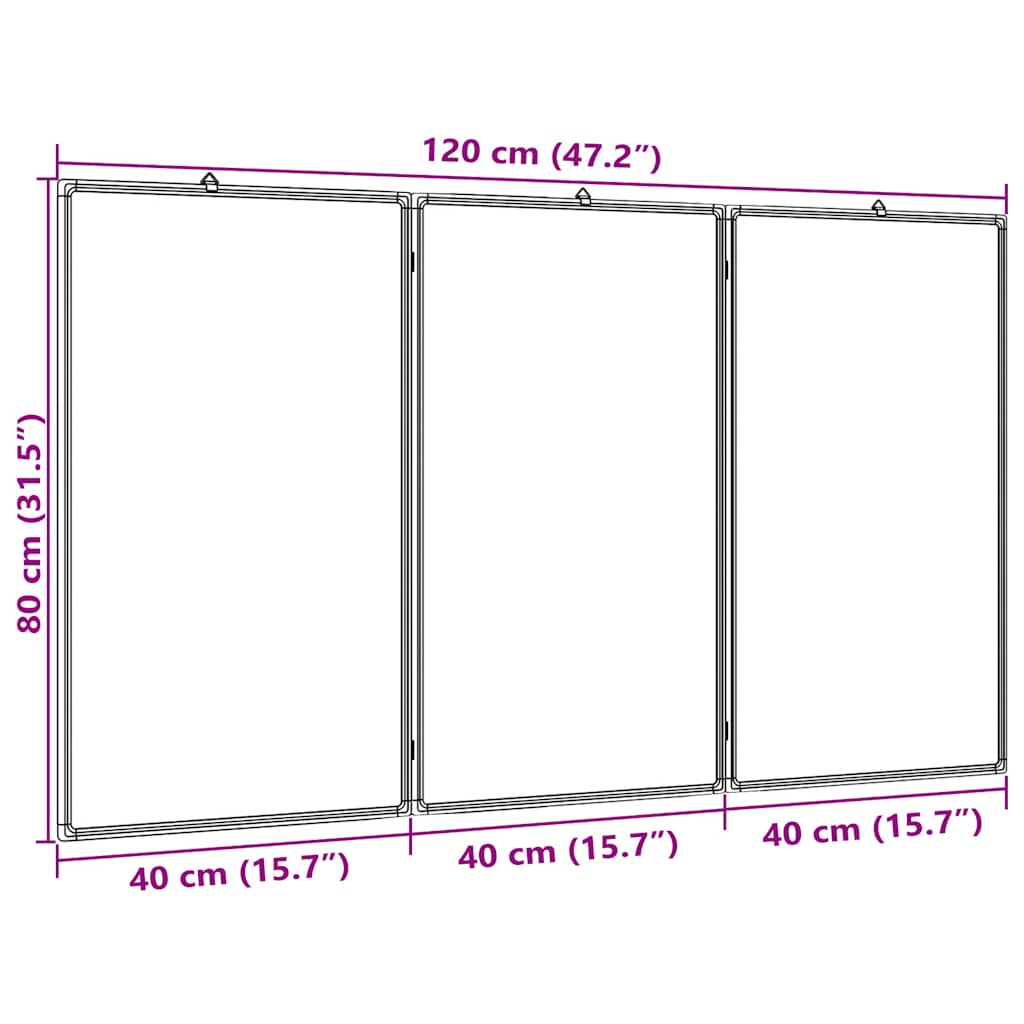 Quadro branco magnético dobrável 120x80x1,7 cm alumínio