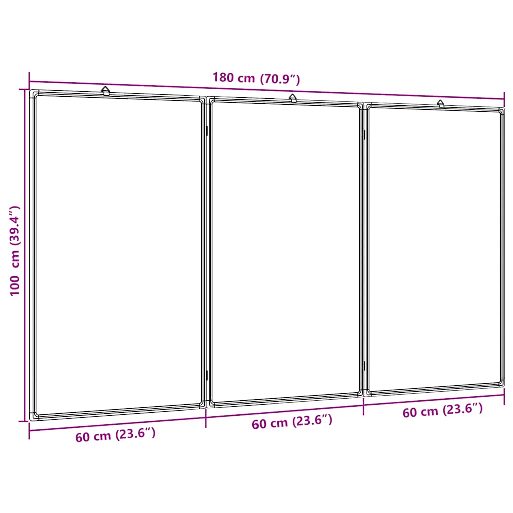 Quadro branco magnético dobrável 180x100x1,7 cm alumínio