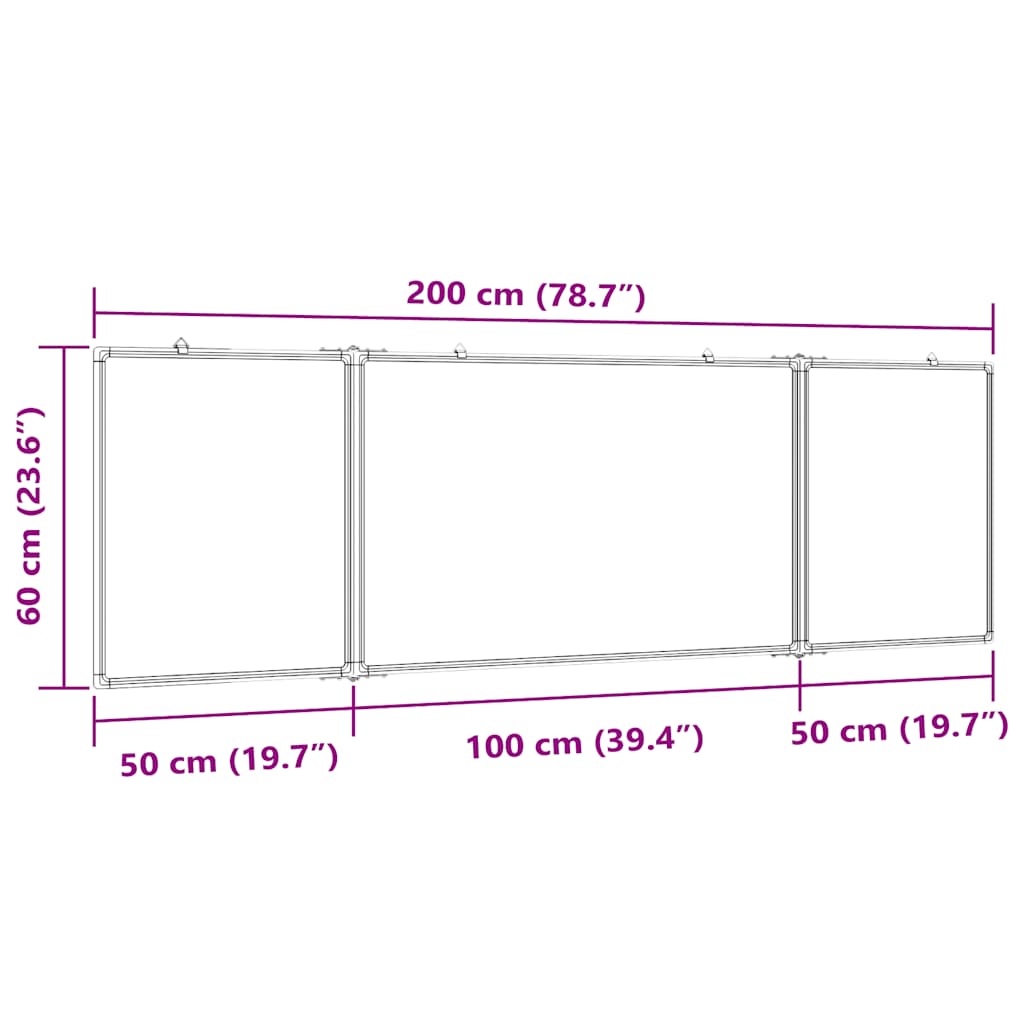 Quadro branco magnético dobrável 200x60x1,7 cm alumínio