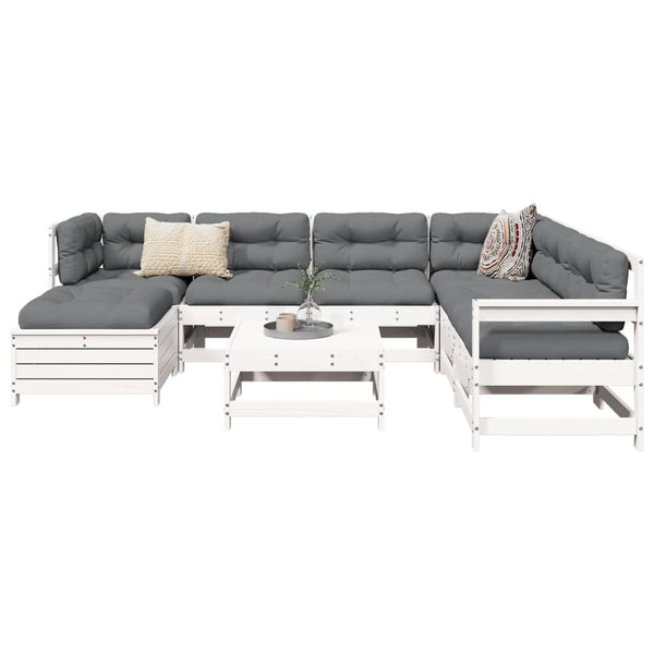8 pcs conjunto sofás de jardim pinho maciço branco