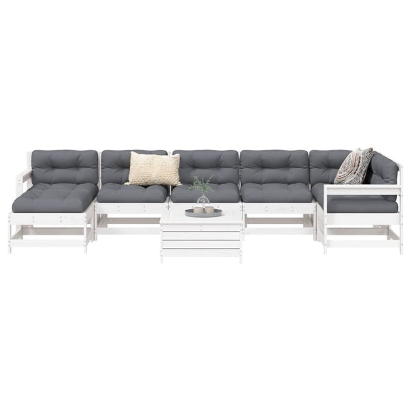 8 pcs conjunto sofás de jardim pinho maciço branco