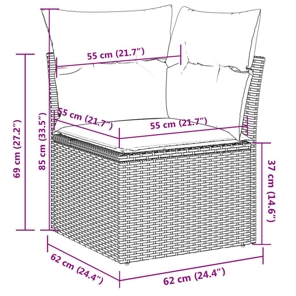 4 pcs conjunto de sofás para jardim c/ almofadões vime PE preto