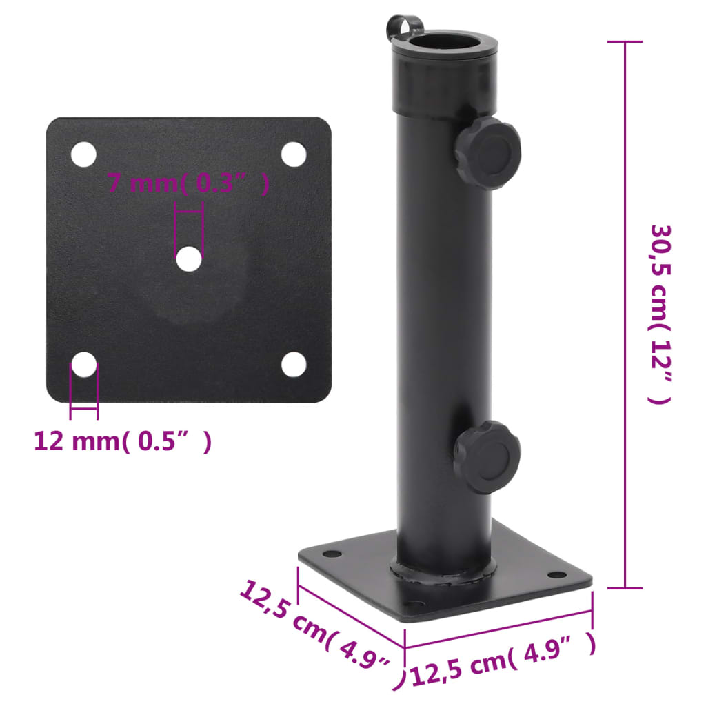 Base de guarda-sol para poste de Ø38/48 mm aço preto fosco