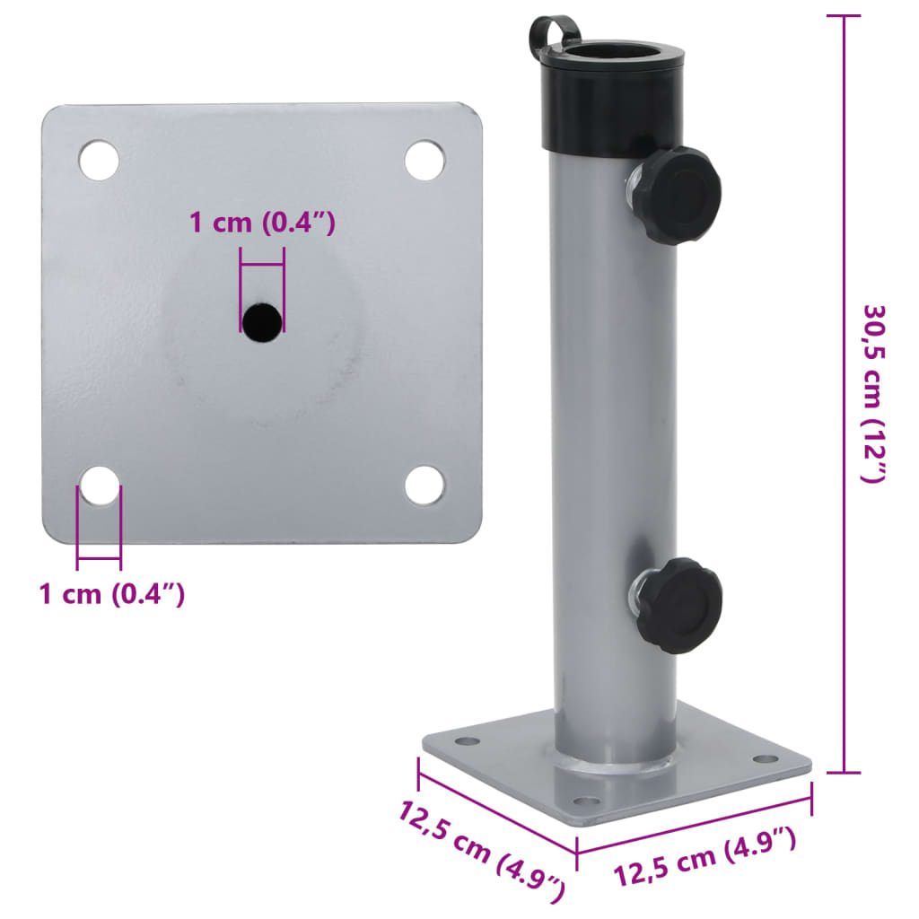 Base de guarda-sol para poste de Ø38/48 mm aço prateado