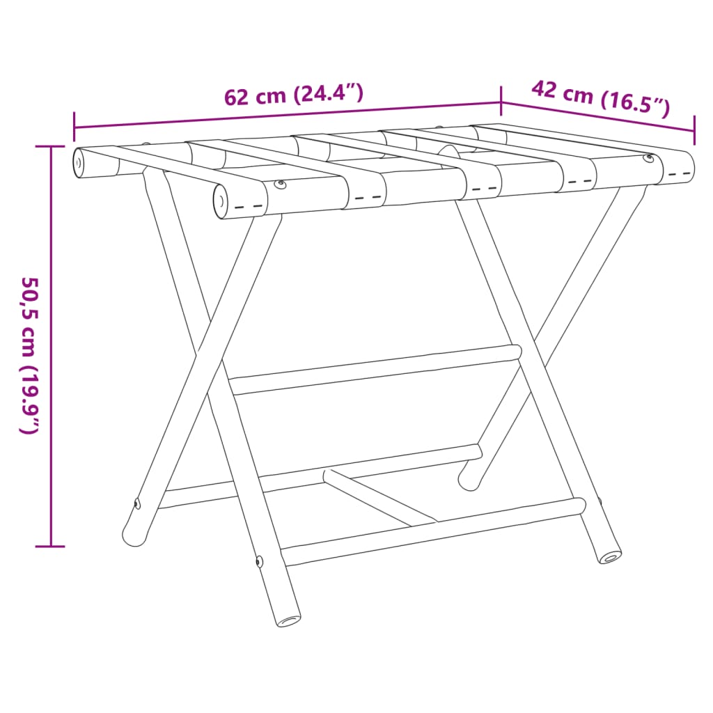 Suporte de bagagem dobrável 62x42x50,5 cm bambu